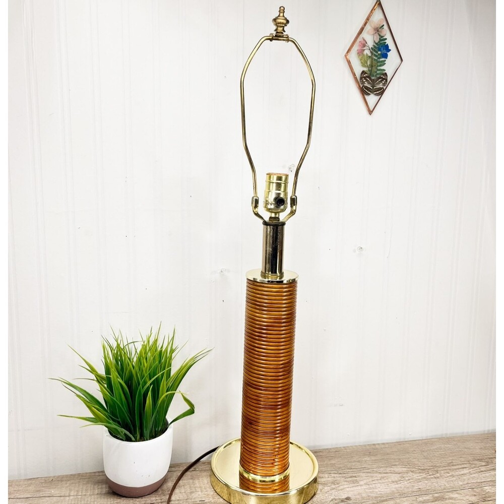 Pencil Reed Mid Century Bamboo Lamp From The 60s-70s Brass Base‎